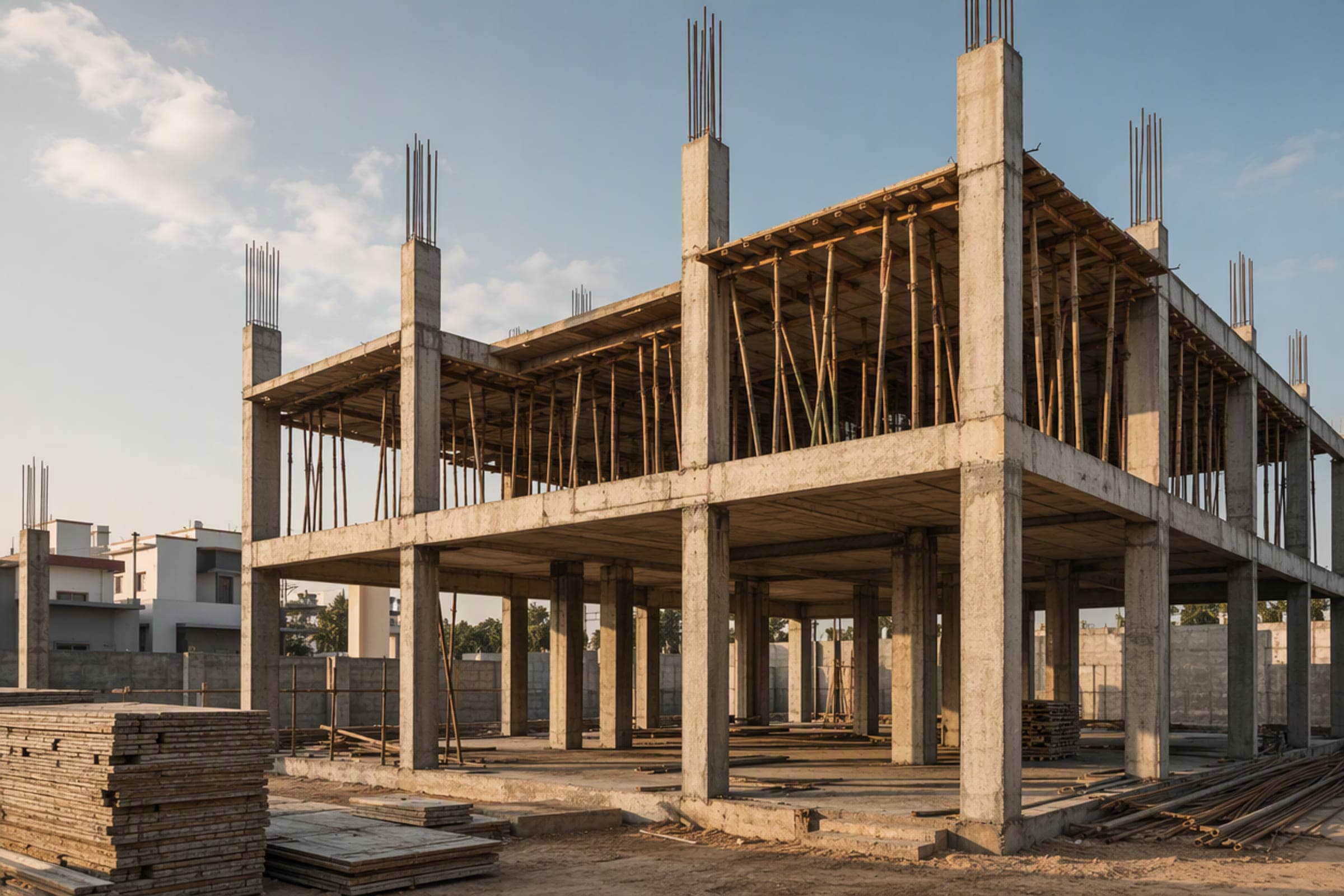 Reinforced concrete frame of a house under construction